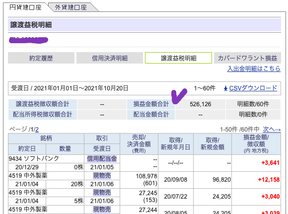 2021年 パンダ個別株売買損益 20211015