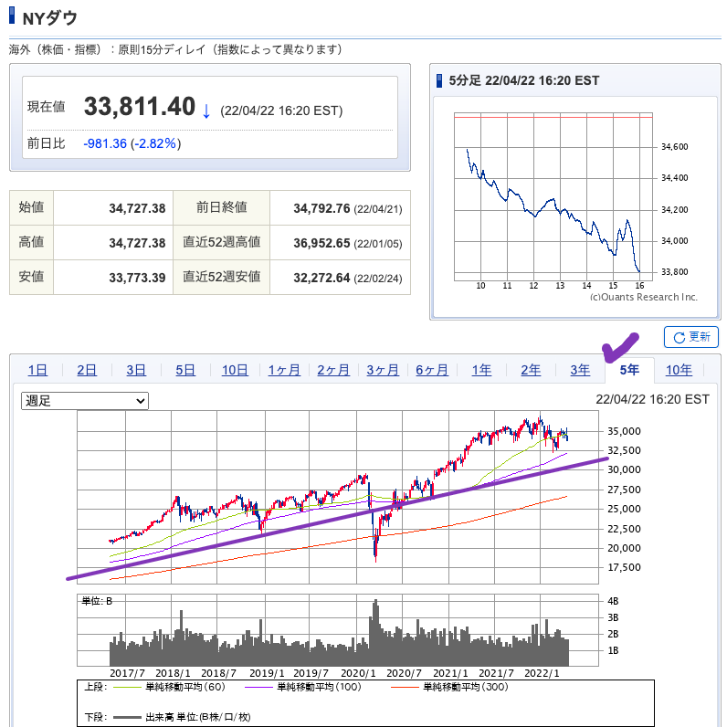 出典）SBI NYDW 220423 5y