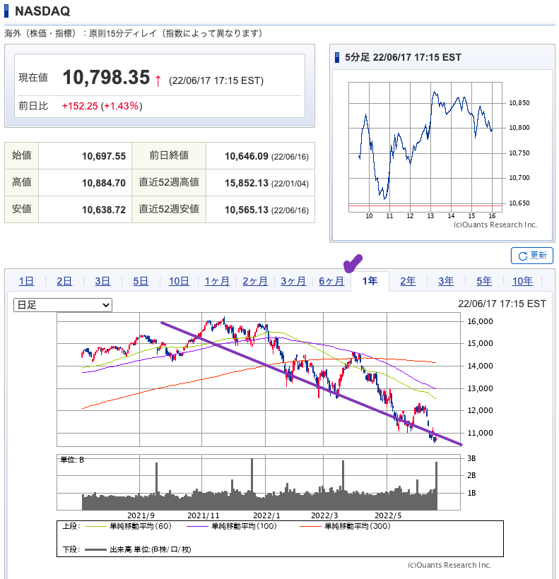 出典）SBI NASDAQ 220618 1y