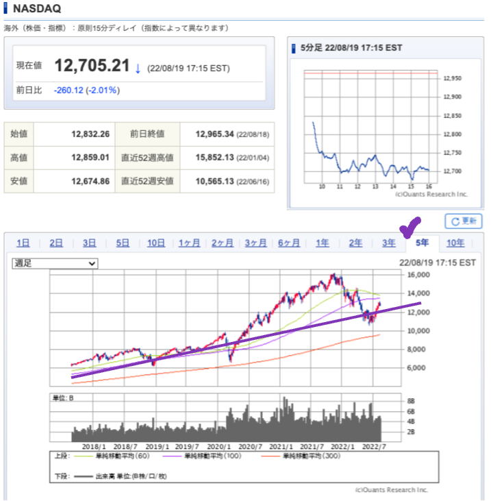 出典）SBI NASDAQ 5y 220820