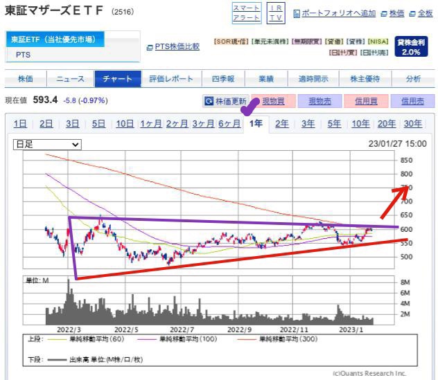 出典）SBI 東証マザーズETF（2516）1y 230129