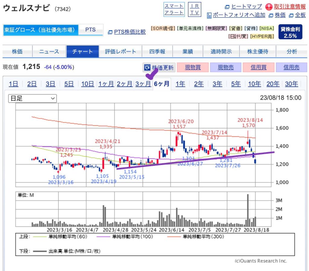 出典）SBI ウェルスナビ（7342）6m 230819