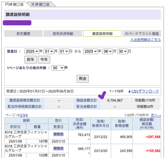SBI実現損益 250625
